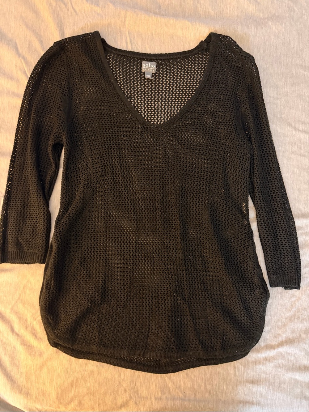 Soho Black Open-Weave V-Neck Sweater